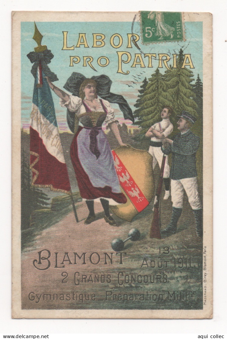 BLAMONT  54  LABOR PRO PATRIA   2 GRANDS CONCOURS GYMNASTIQUE - PRÉPARATION MILITre - 13 AOÛT 1911 - Blamont