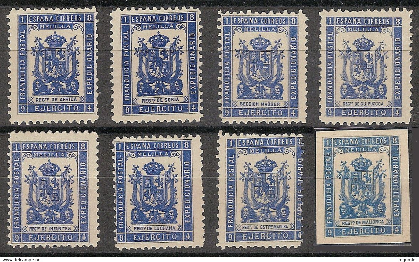 Franquicia Militar Melilla 28/35 (*) R. Infanteria. 1894.Sin Goma - Militärpostmarken