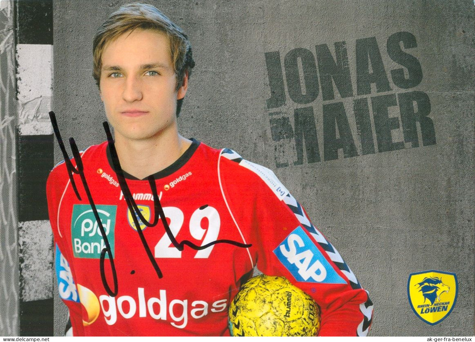 Autogramm Handball AK Jonas Maier Rhein-Neckar Löwen 12-13 Mannheim Schwetzingen TSG Plankstadt Schaffhausen TBV Lemgo - Handball