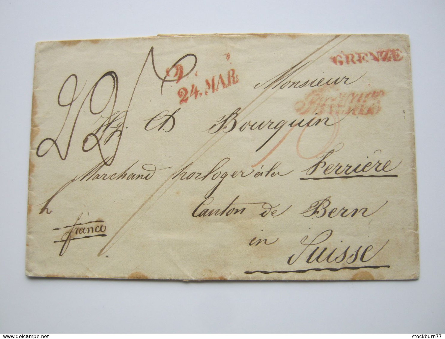 ÖSTERREICH , Ca. 1840 , Brief Aus WIEN  In Die Schweiz , Stempel : "Grenze" - ...-1850 Voorfilatelie