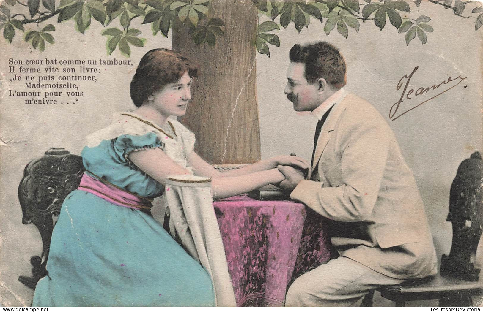 COUPLE - Son Coeur Bat Comme Un Tambour - Déjeuner à L'ombre D'un Arbre - Carte Postale Ancienne - Paare