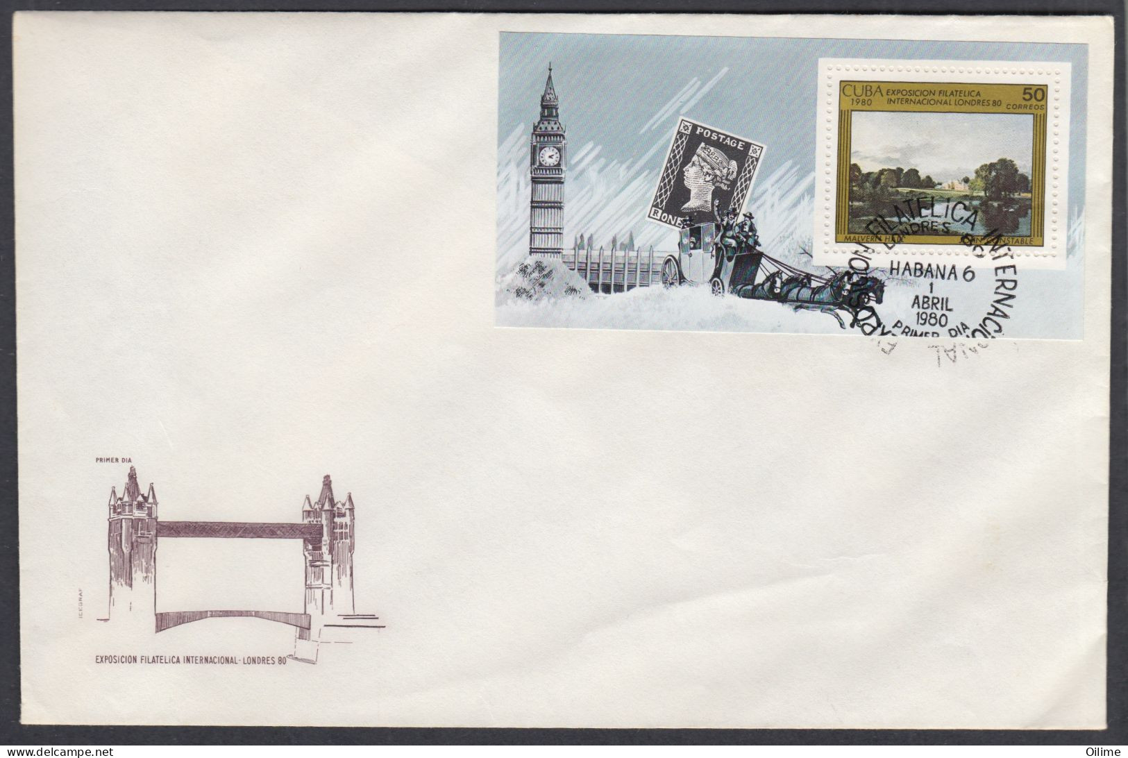 FDC CUBA 1980. HB EXPOSICIÓN FILATÉLICA "LONDON'80". EDIFIL 2637 - FDC