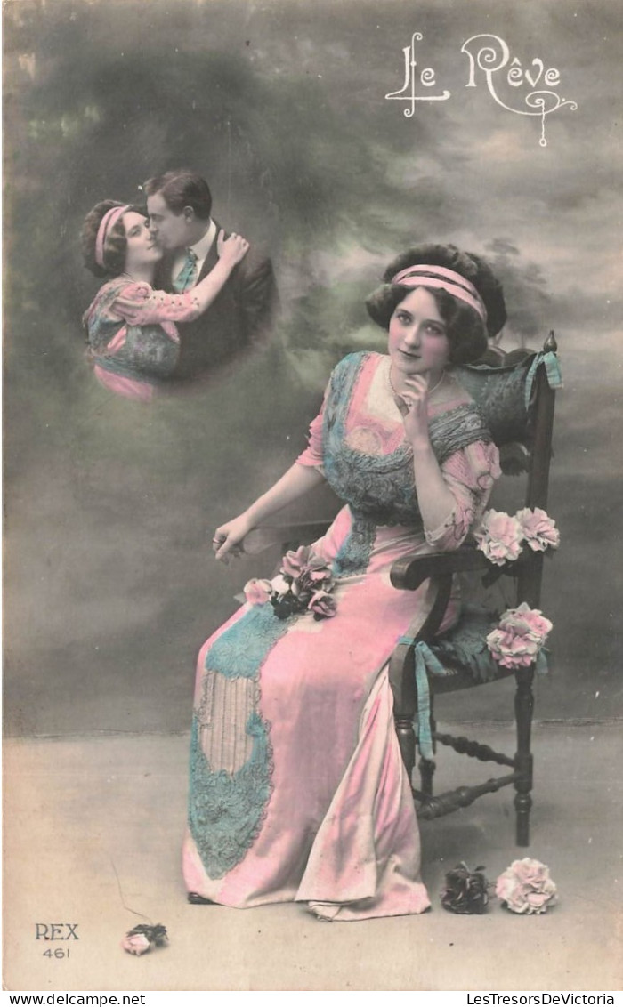 COUPLE - Le Rêve - Femme Pensant à Son Amant - Rex - Carte Postale Ancienne - Couples