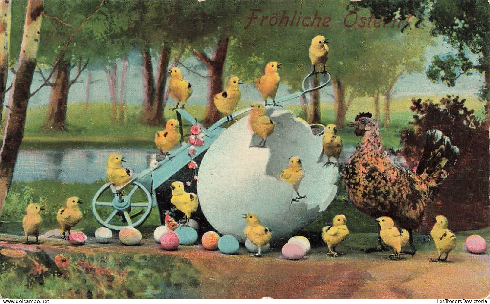 FÊTES ET VOEUX - Pâques - Des Poussins Sortant D'un œuf Avec Une Poule - Colorisé - Carte Postale Ancienne - Pâques