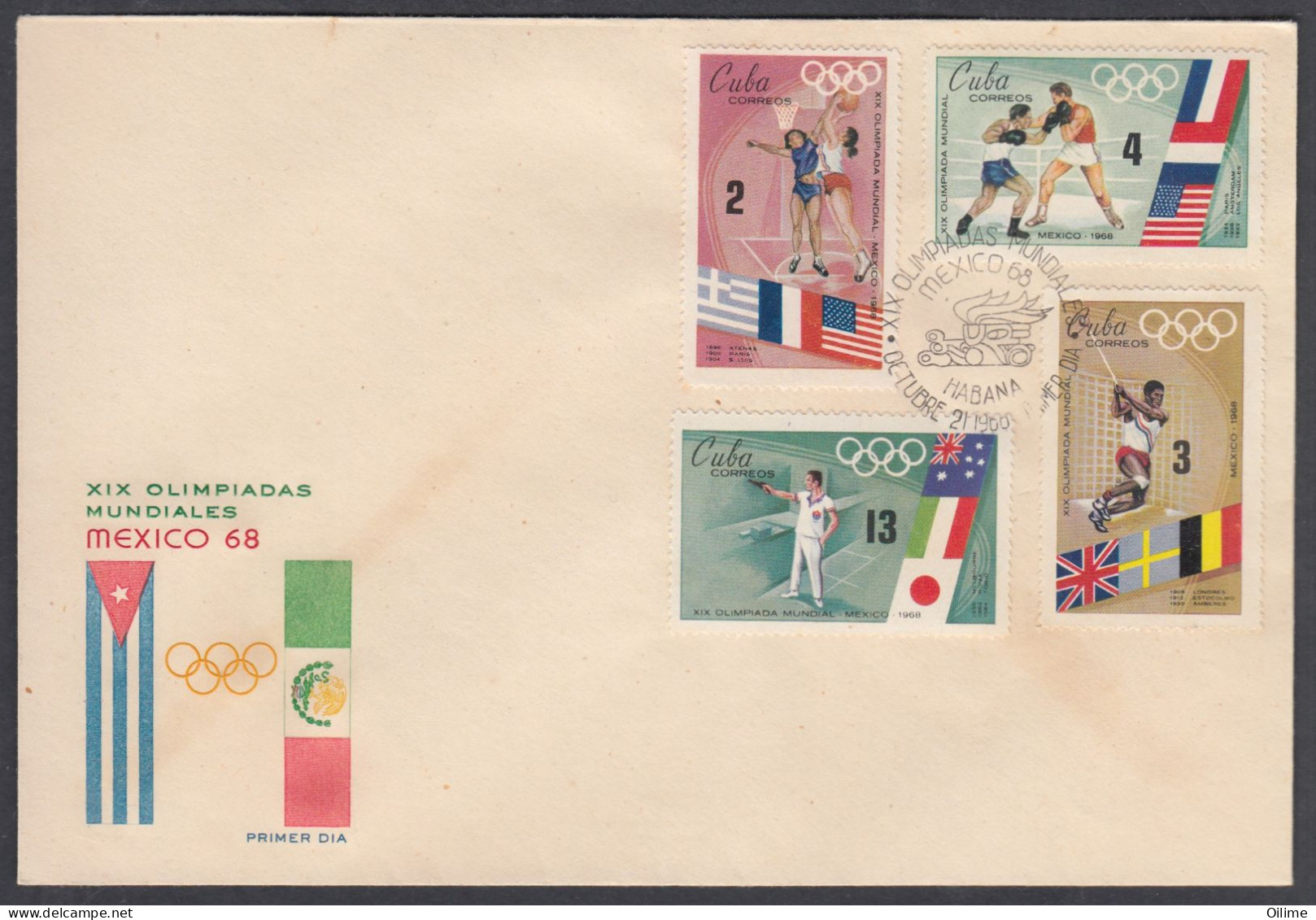 FDC CUBA 1968. OLIMPIADAS MÉXICO 68. EDIFIL 1606/12 DEPORTES - FDC