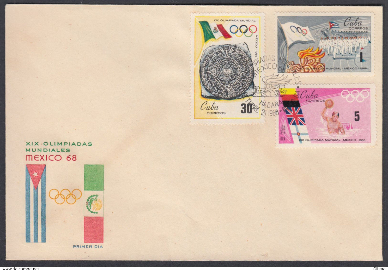 FDC CUBA 1968. OLIMPIADAS MÉXICO 68. EDIFIL 1606/12 DEPORTES - FDC