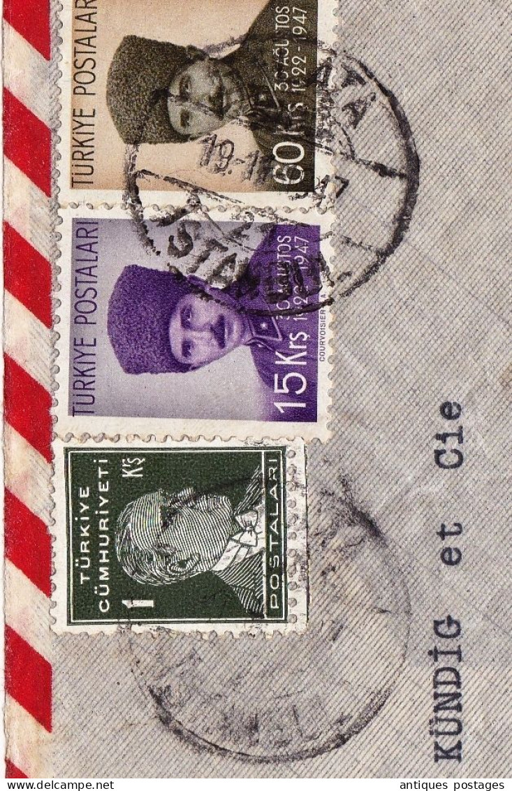 Istanbul 1947 Türkiye Turquie Turquey Dümeks Ticaret T.A.O Zurich Switzerland W. Kundig Et Cie Stamp Atatürk Dumlupınar - Storia Postale