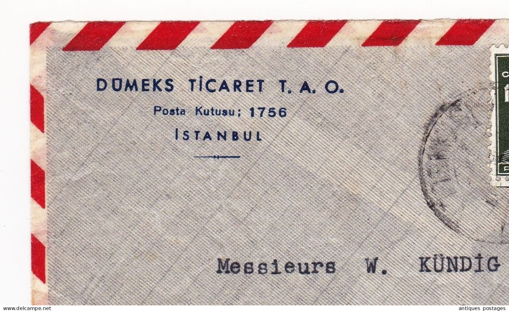 Istanbul 1947 Türkiye Turquie Turquey Dümeks Ticaret T.A.O Zurich Switzerland W. Kundig Et Cie Stamp Atatürk Dumlupınar - Storia Postale