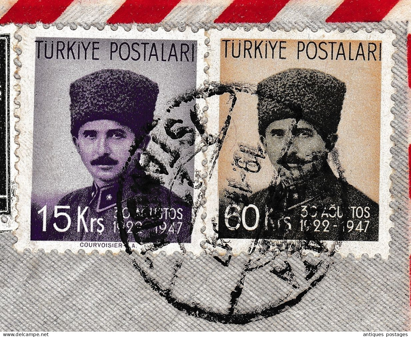 Istanbul 1947 Türkiye Turquie Turquey Dümeks Ticaret T.A.O Zurich Switzerland W. Kundig et Cie Stamp Atatürk Dumlupınar