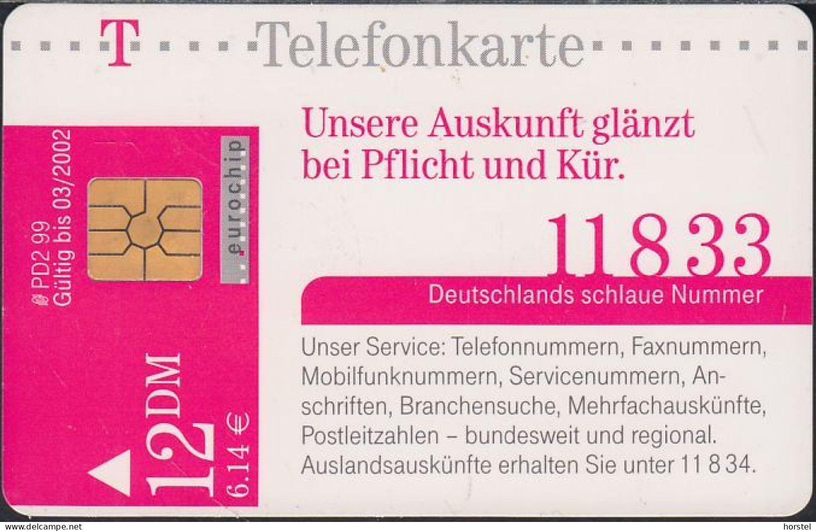 GERMANY PD2/99 Winter - 11833 Auskunft -  DD: 3901 - P & PD-Series: Schalterkarten Der Dt. Telekom