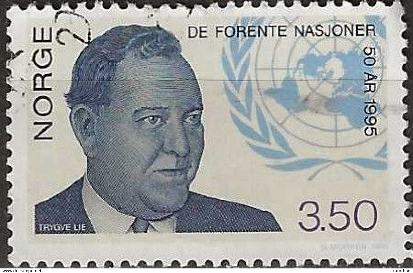 NORWAY 1995 50th Anniversary Of UNO - 3k50 - Trygve Lie (first Secretary-General) And Emblem FU - Gebraucht