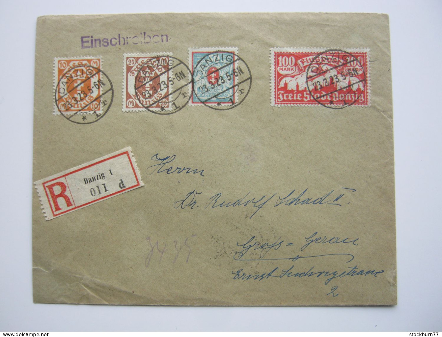 DANZIG , 1923 , Einschreiben  Mit Ankunftstempel - Storia Postale
