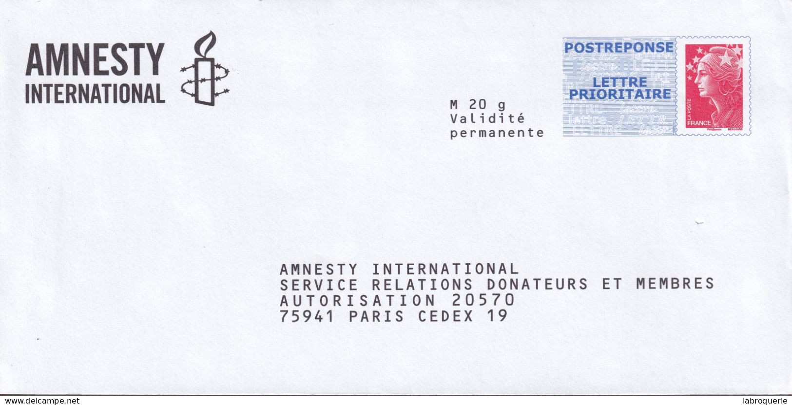 FRA - PAP - AMNESTY INTERNATIONAL - N°08P430 - N°11P557 - N°12P294 - Prêts-à-poster: Réponse /Beaujard