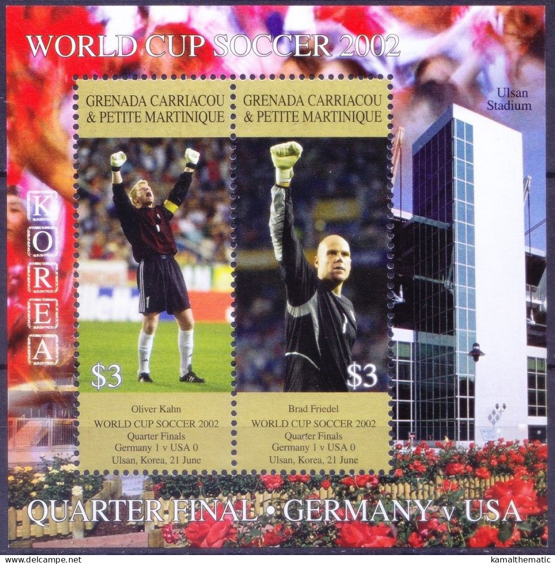 Grenada Ca 2002 MNH SS, Quarter Final Soccer WC Germany Vs USA, Football Sports - 2002 – South Korea / Japan