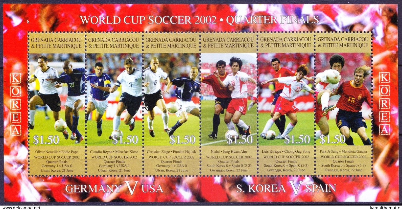 Grenada Ca 2002 MNH SS, Quarter Finals Soccer WC, Football Sports - 2002 – South Korea / Japan