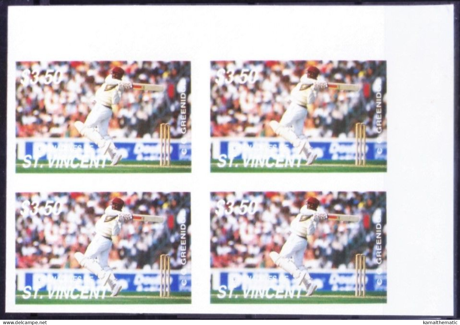 St. Vincent 1988 MNH Imperf Rt Up Blk From Colour Trail, Gordon Greenidge Cricket Sports - Cricket