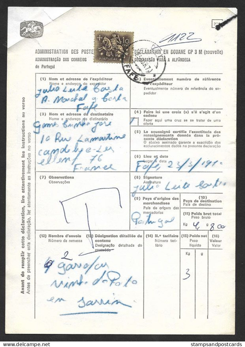 Portugal Declaration Douane Avec Timbre Exportation Vin Porto Fafe 1970 Port Wine Export Customs Declaration With Stamp - Cartas & Documentos