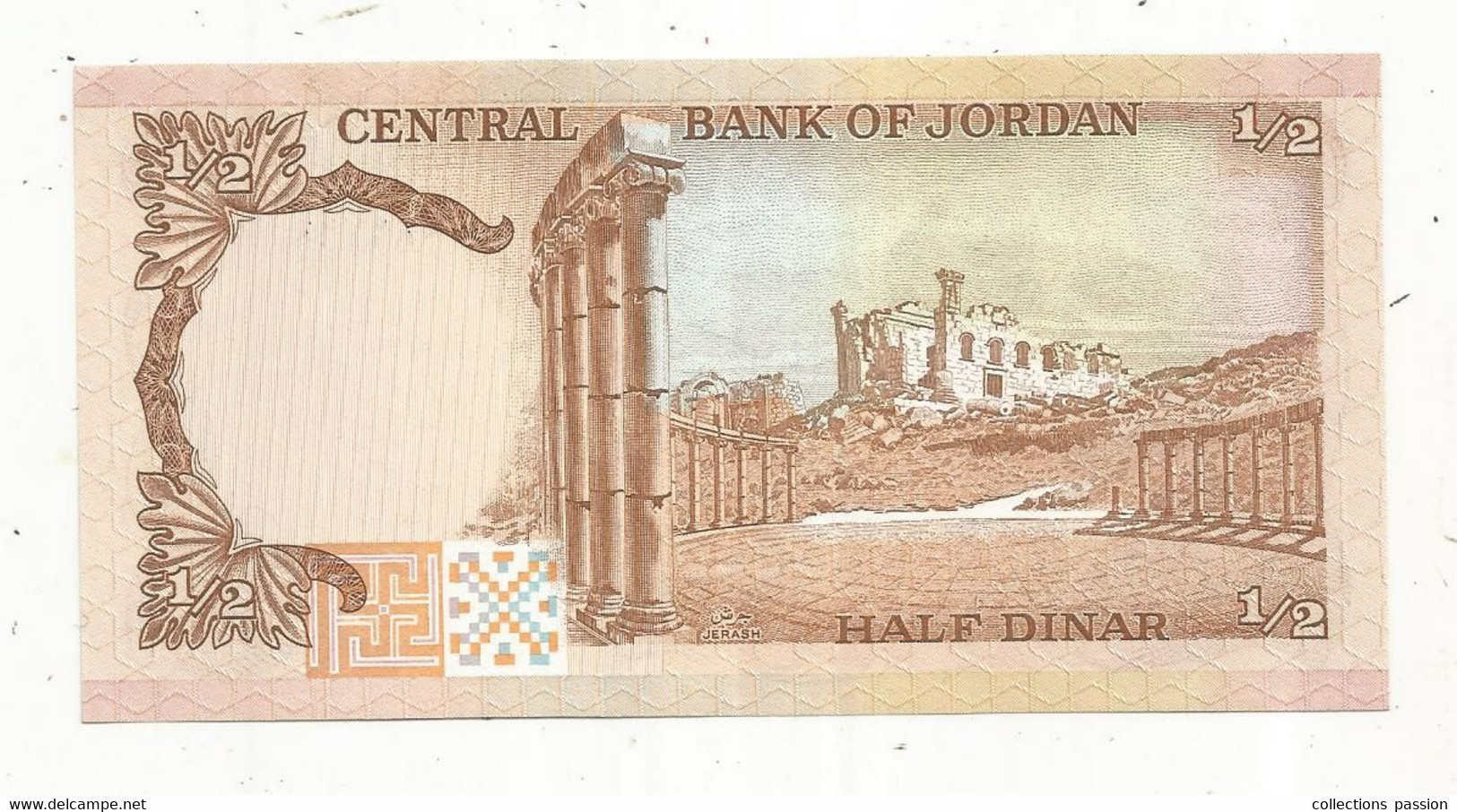 JC, Billet , JORDANIE, Central Bank Of JORDAN , Half , 1/2 Dinar, UNC , 2 Scans - Jordania