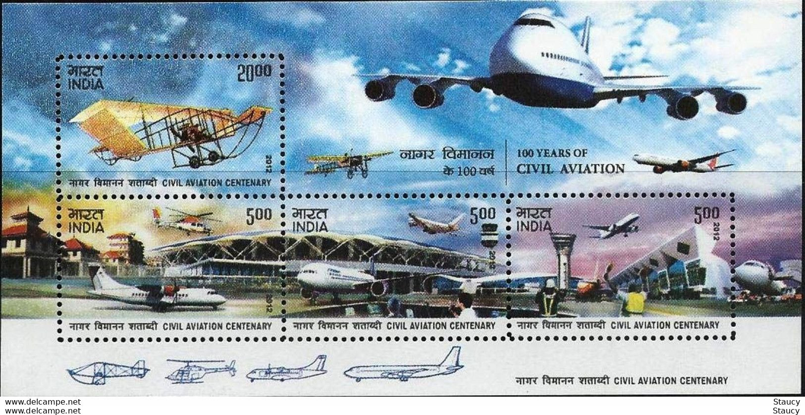 India 2012 Civil Aviation 100 Years Airplane Miniature Sheet MS MNH, P.O Fresh & Fine - Sonstige (Luft)