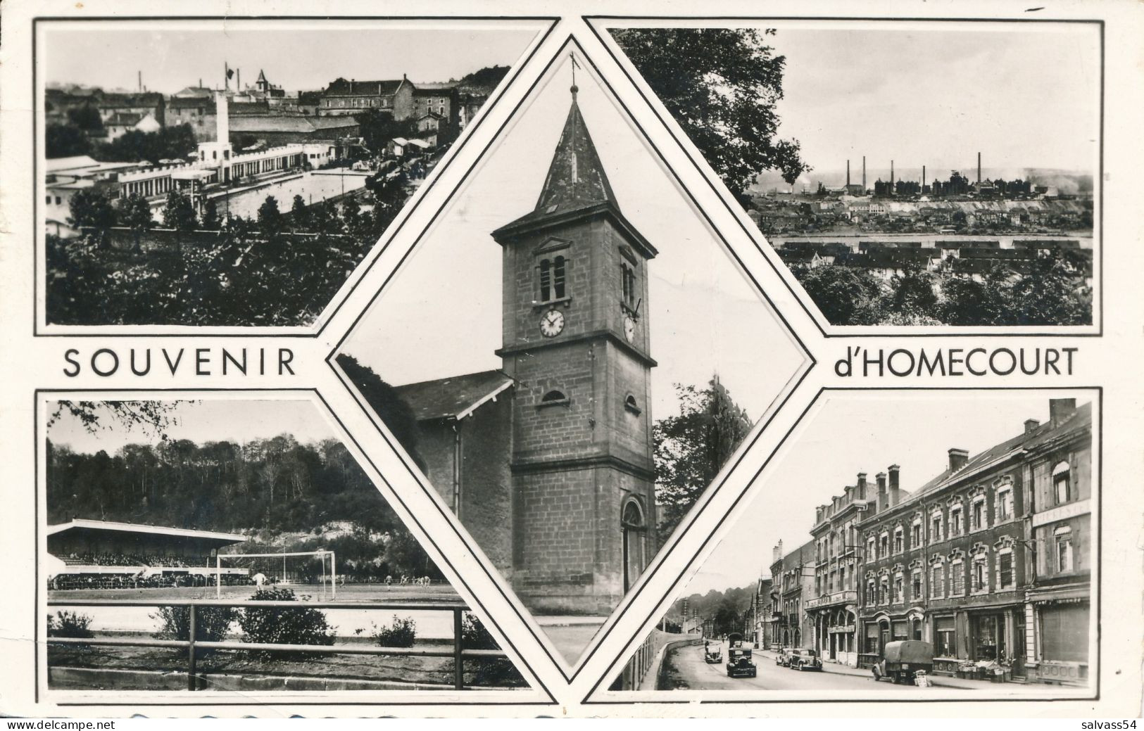 54) Homécourt - CPSM - Multi-vues : Piscine, Usine, Eglise,Stade, Avenue De La République - Homecourt