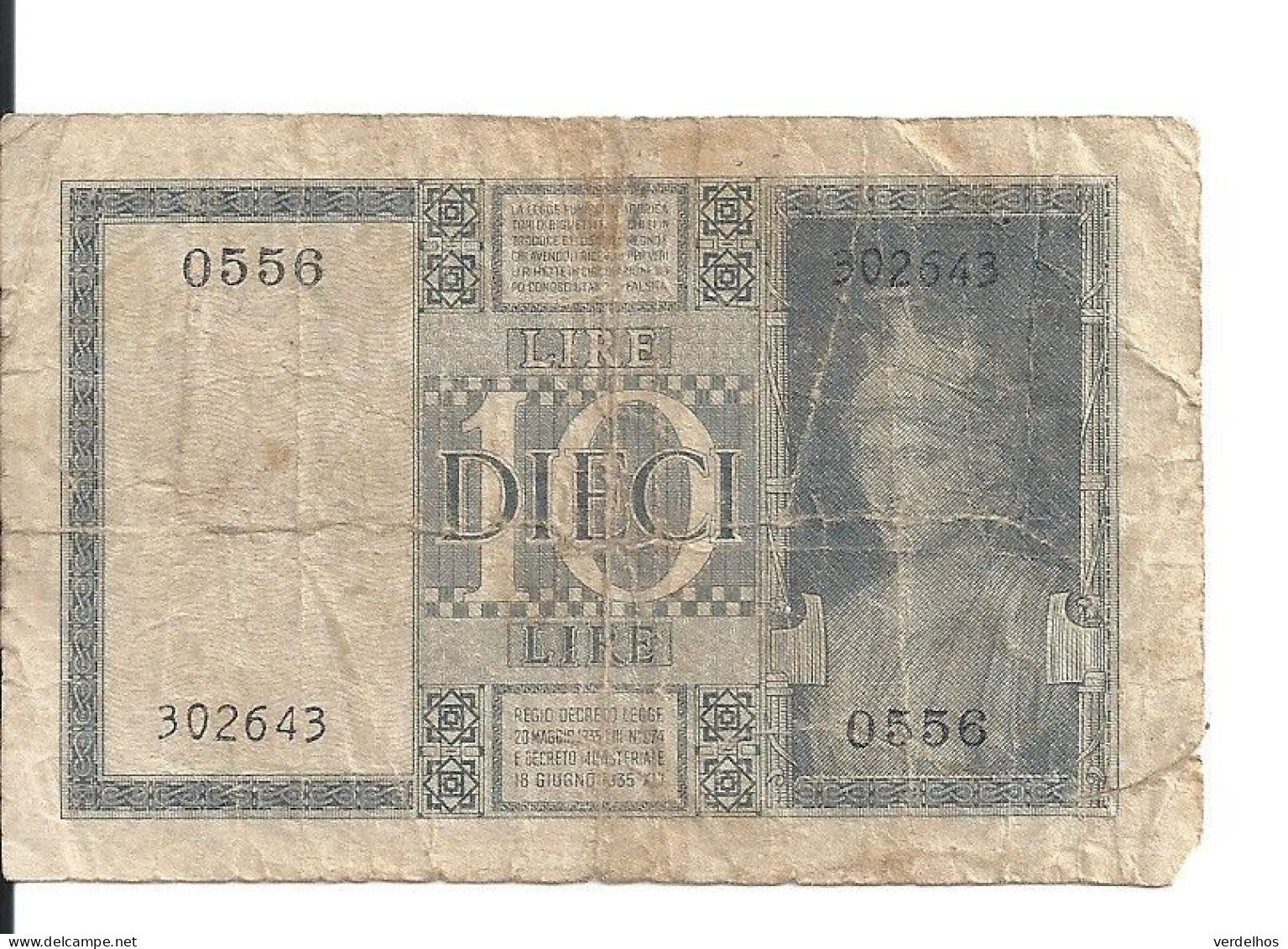 ITALIE 10 LIRE 1939-44 VG+ P 25 C - Regno D'Italia – 10 Lire