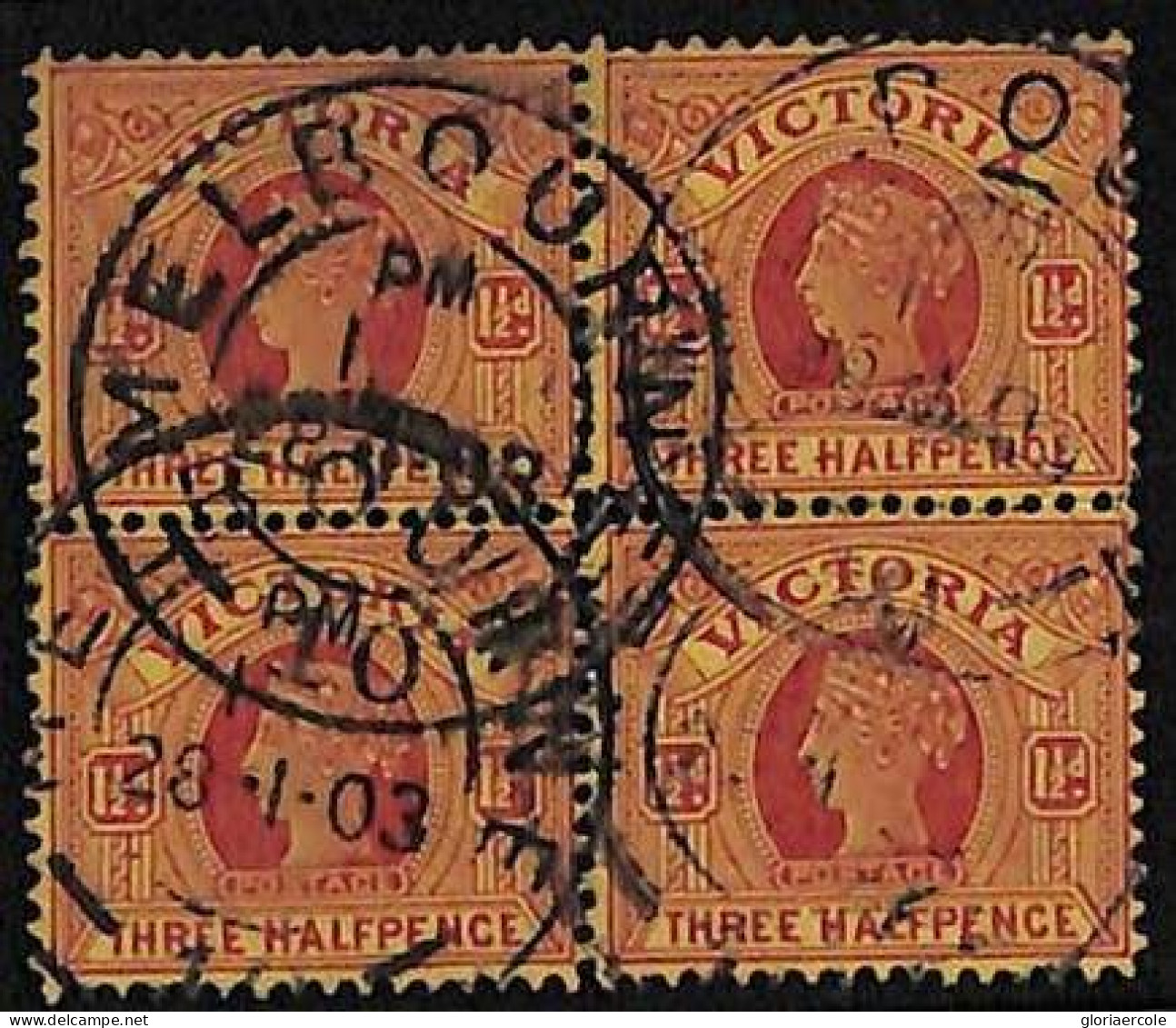 ZA0029c - AUSTRALIA Victoria - STAMP - SG # 386 Block Of 4  - Sideways Watermark - Gebruikt