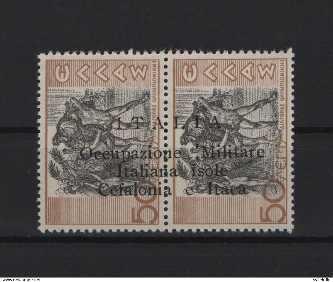 GREECE IONIAN ISLANDS 1941 50+50 LEPTA PAIR MNH STAMPS OVERPRINTED ITALIA Occupazione Militare Italiana Isole Cefalonia - Ionian Islands