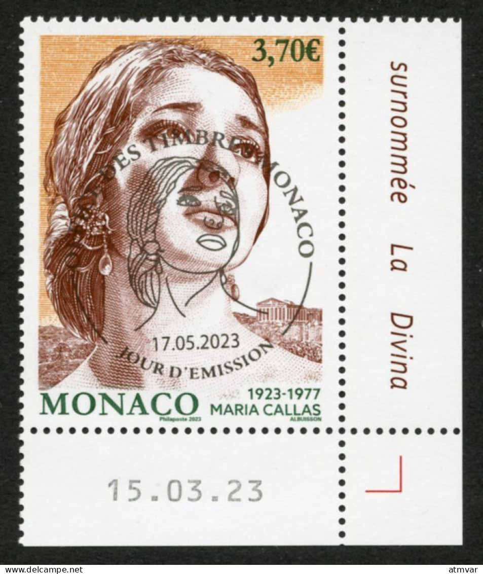 MONACO (2023) Coin Daté - Maria Callas (1923-1977), Opera Singer, Cantatrice Lyrique - Used Stamps