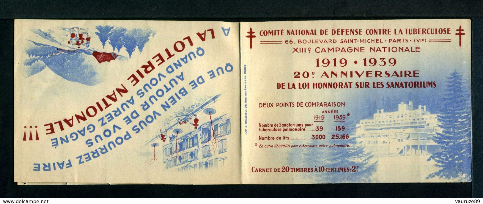 Carnet De 1939  - 39*SI*47 - Tuberculose - Antituberculeux -  Tétra -Loterie-Simmons-Suchard-Barbès - Blokken & Postzegelboekjes