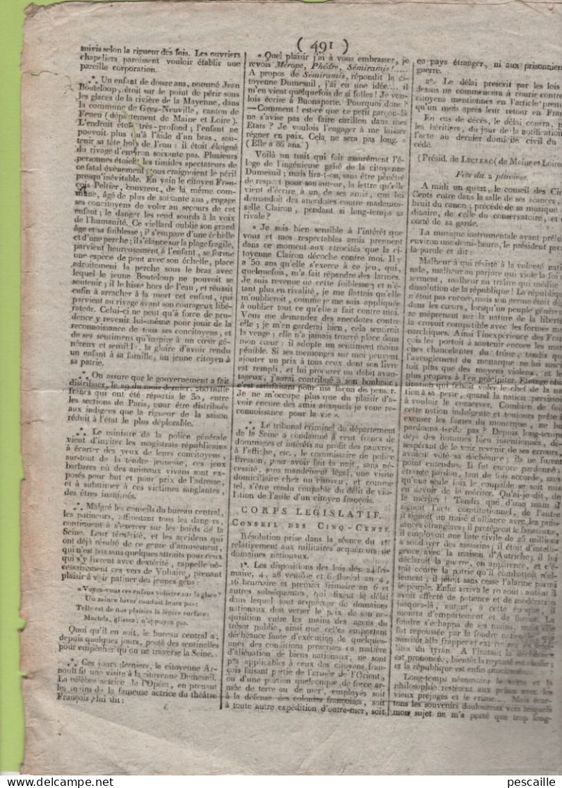 GAZETTE DE FRANCE 3 PLUVIOSE AN 7 - TURQUIE - HELSINGOR - LIVOURNE Gal SERRURIER LUCQUES - MILAN - GENES - BONAPARTE - Zeitungen - Vor 1800