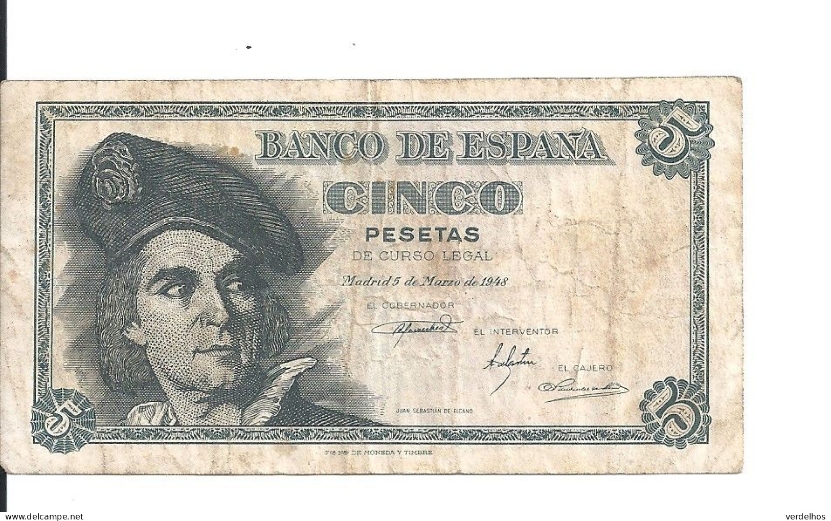 ESPAGNE 5 PESETAS 1948 VF P 136 - 5 Pesetas