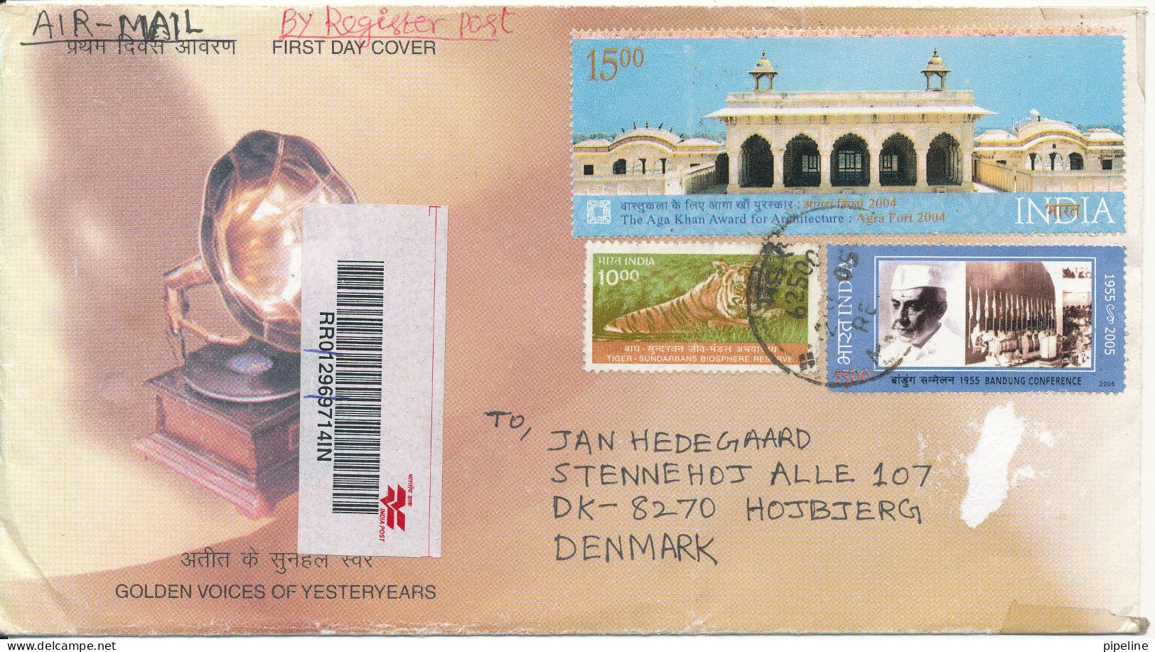 India Registered Cover Sent To Denmark 2-8-2005 With More Topic Stamps - Covers & Documents