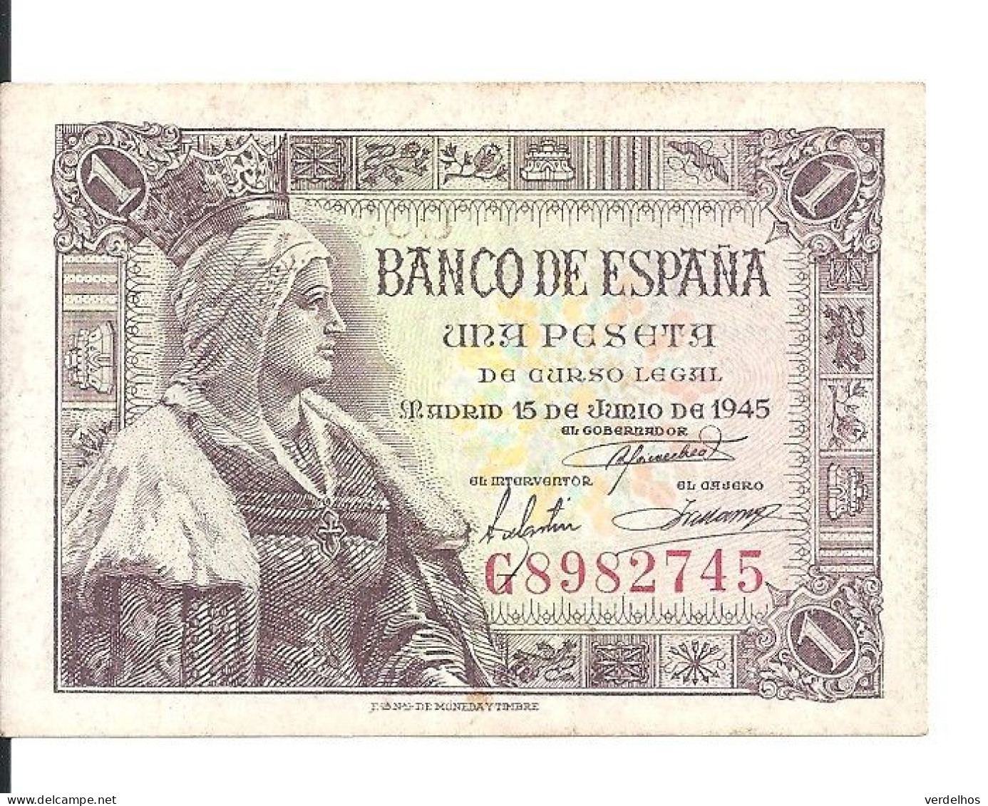 ESPAGNE 1 PESETA 1945 XF+ P 128 - 1-2 Pesetas