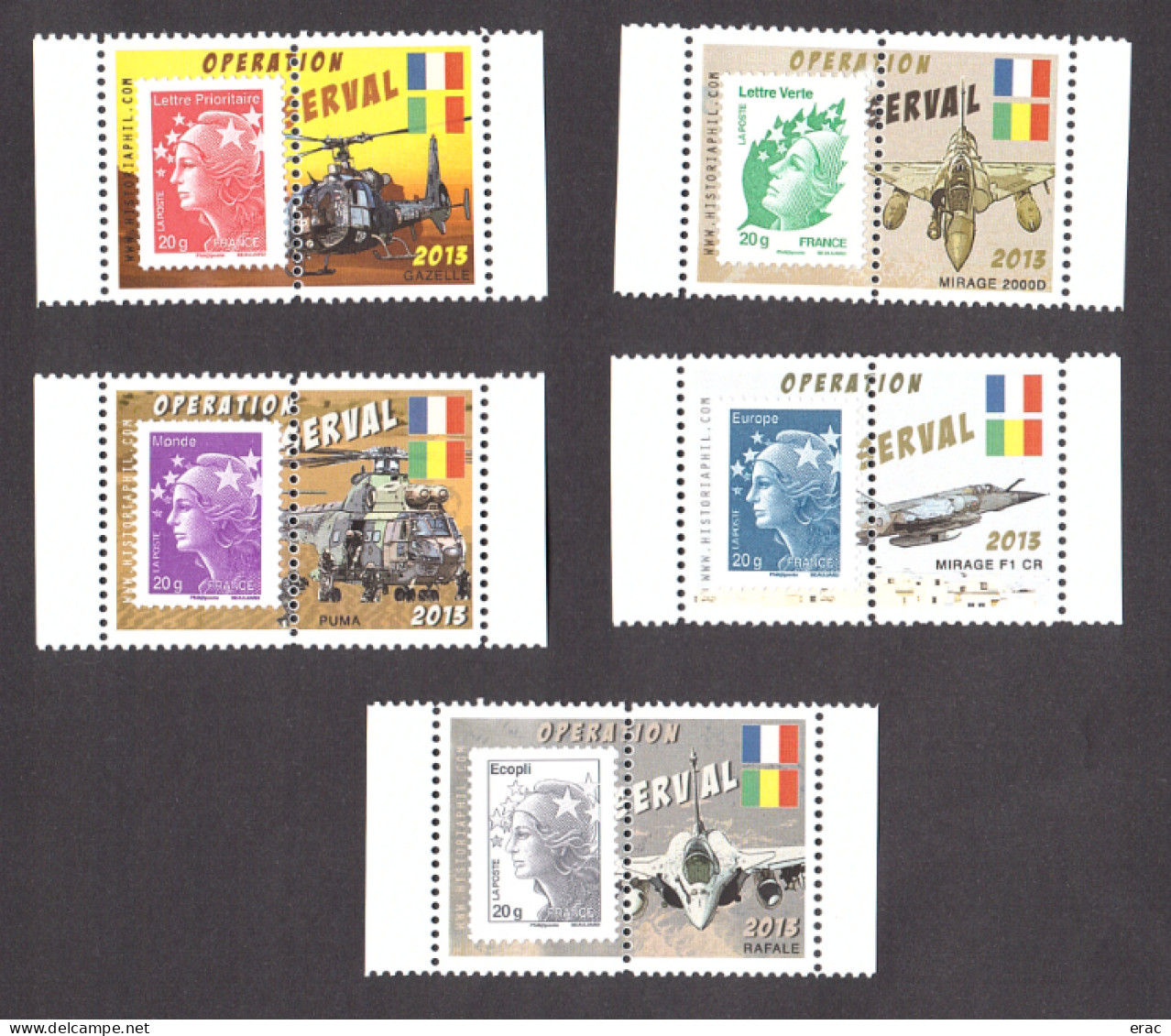 5 Porte-timbres Gommés Avec TVP Marianne De Beaujard Neufs - 2013 Opération Serval - 2008-2013 Marianne Of Beaujard