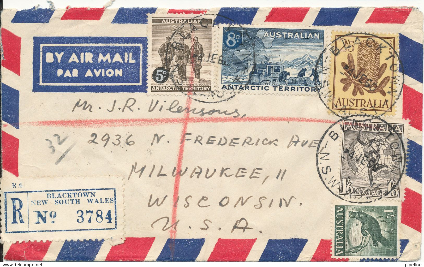 Australia Registered Air Mail Cover Sent To USA Blacktown NSW. 4-6-1960 Mixed Stamps Australia And AAT - Cartas & Documentos