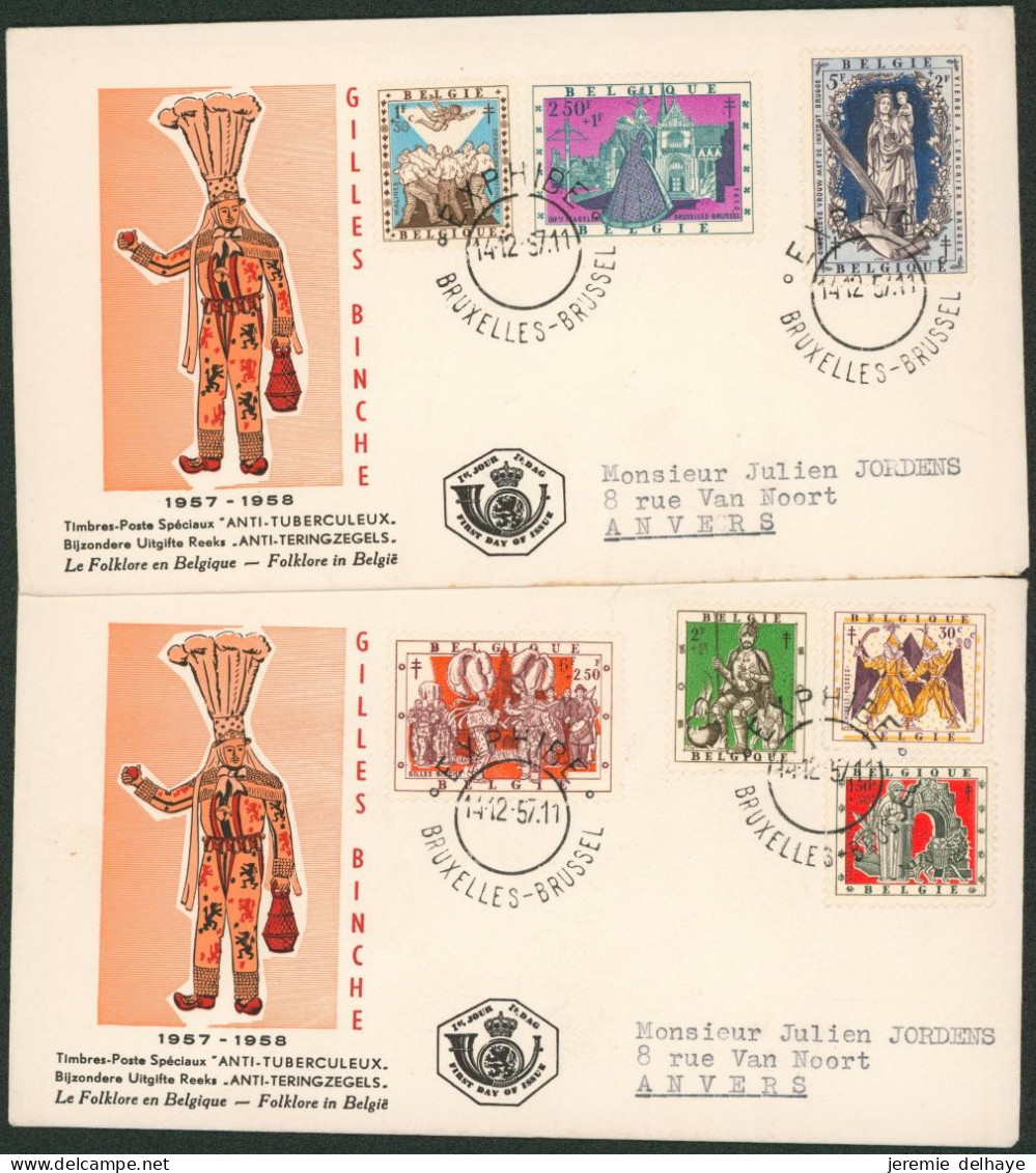 FDC (1957) - Antituberculeux Folklore I N°1039/45 Sur Deux Enveloppes Illustrées - 1951-1960