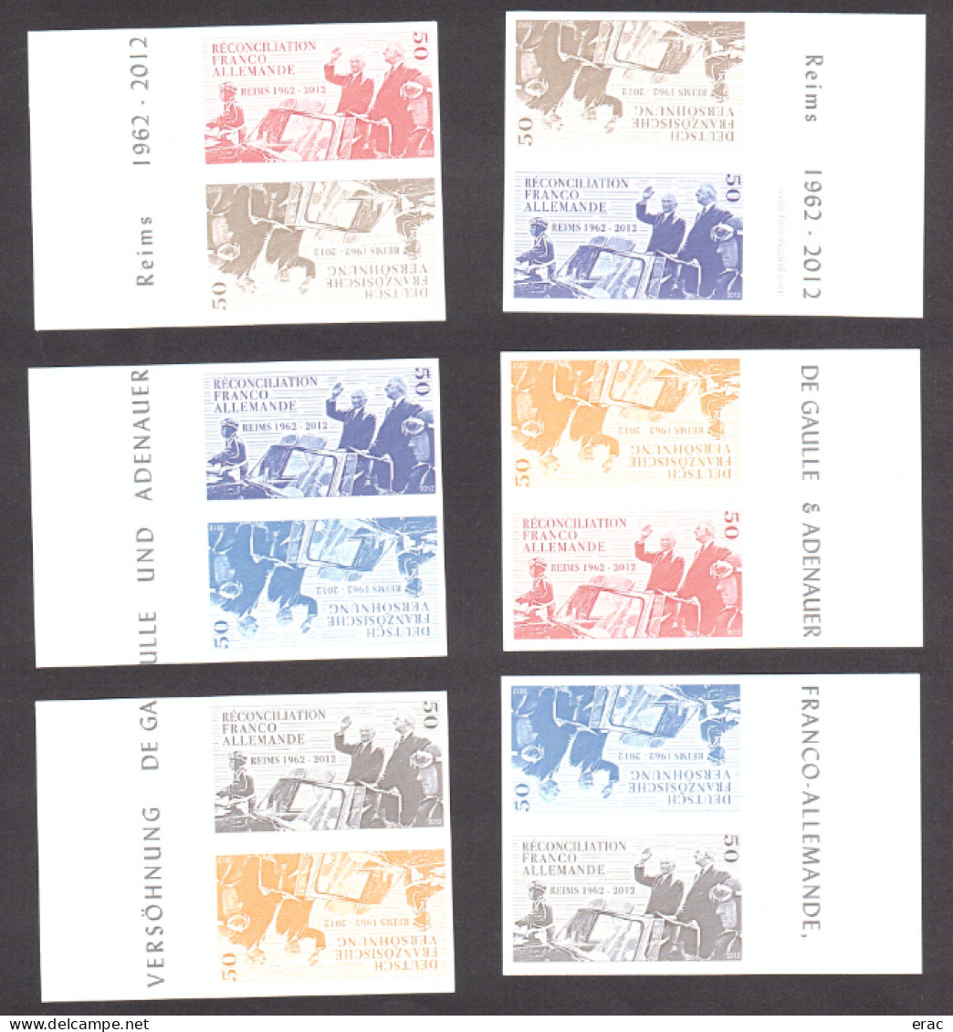 Lot De 12 Vignettes Dentelées + 12 Non Dentelées - Gommées - Réconciliation Franco-allemande Reims 1962-2012 - Vignettes De Fantaisie