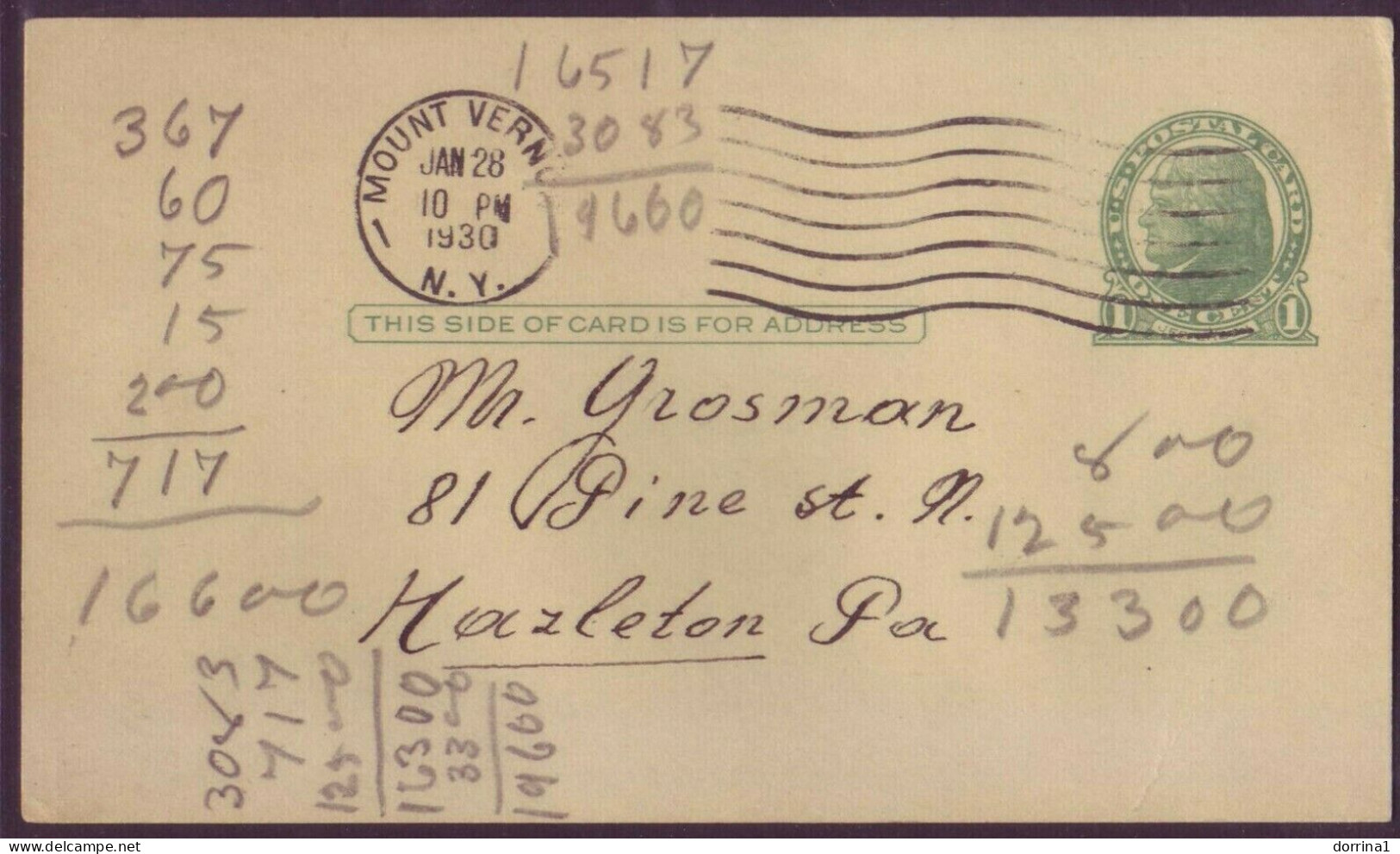 Rabbi Meecovich To Grossman Jewish Judaica Postcard From NY USA 1930 - YIDDISH - Jewish