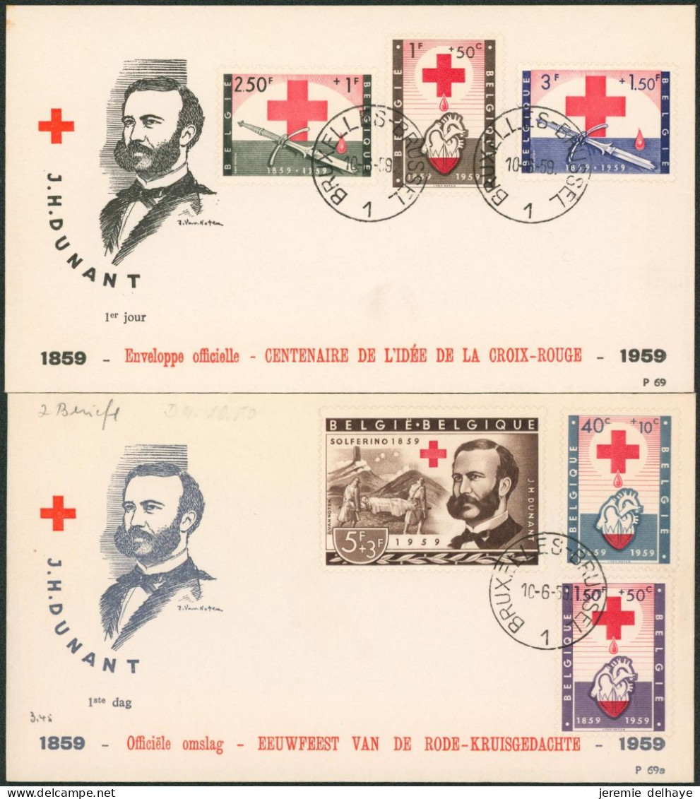 FDC (1959) - Croix-rouge N°1096/1101 Sur Deux Enveloppes Illustrées. - 1951-1960