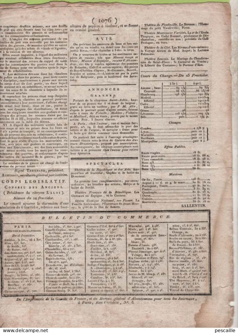 GAZETTE DE FRANCE 26 FRUCTIDOR AN 6 - PHILADELPHIE - DUBLIN - BONAPARTE EN EGYPTE / NELSON - TURQUIE - CONSTANCE ZURICH - Newspapers - Before 1800