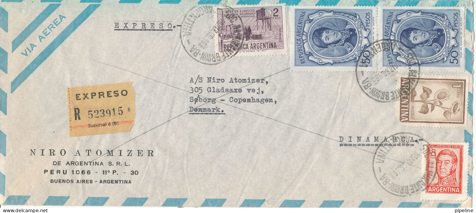 Argentina Registered Air Mail Cover Sent To Denmark 10-3-1966 Topic Stamps - Luchtpost