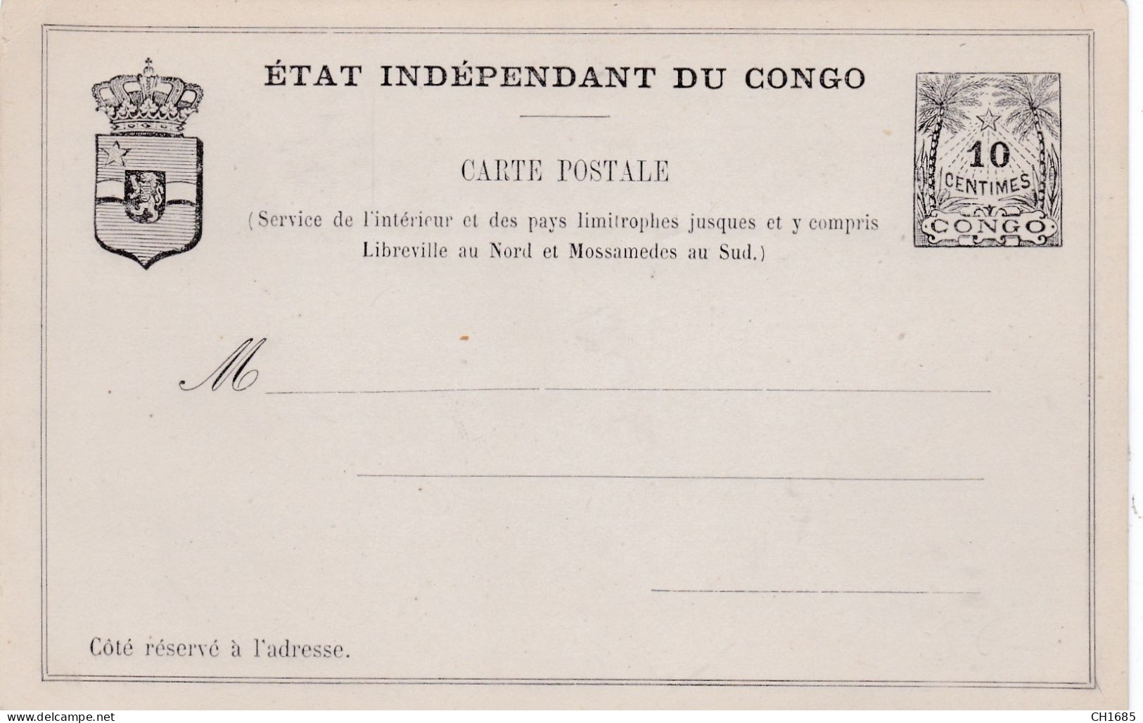 CONGO BELGE : Entier Postal  Carte " Etat Indépendant Du Congo " 10 Centimes Neuf - Stamped Stationery