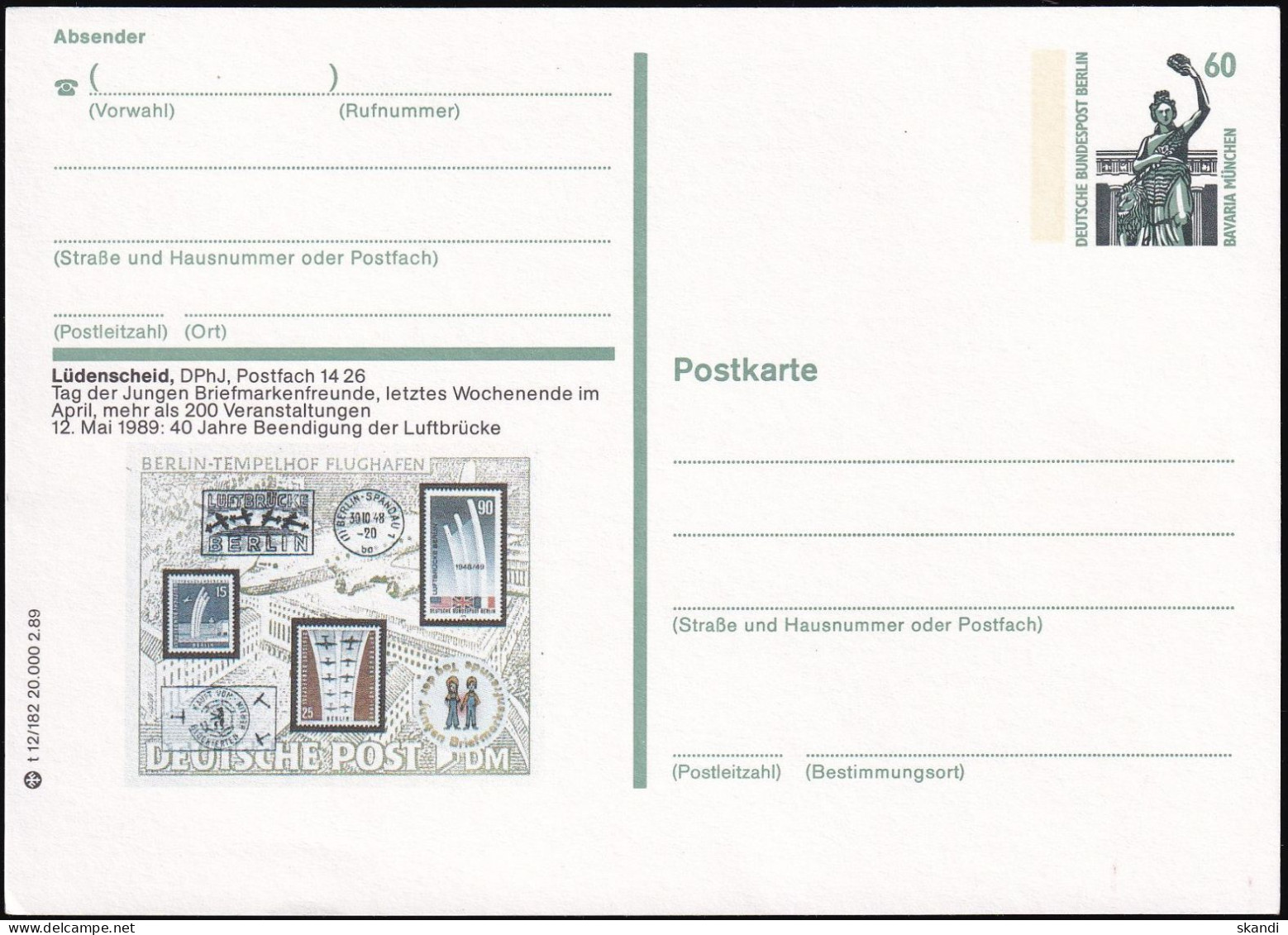 BERLIN 1989 Mi-Nr. P 128 Postkarte Ungelaufen - Cartes Postales - Neuves