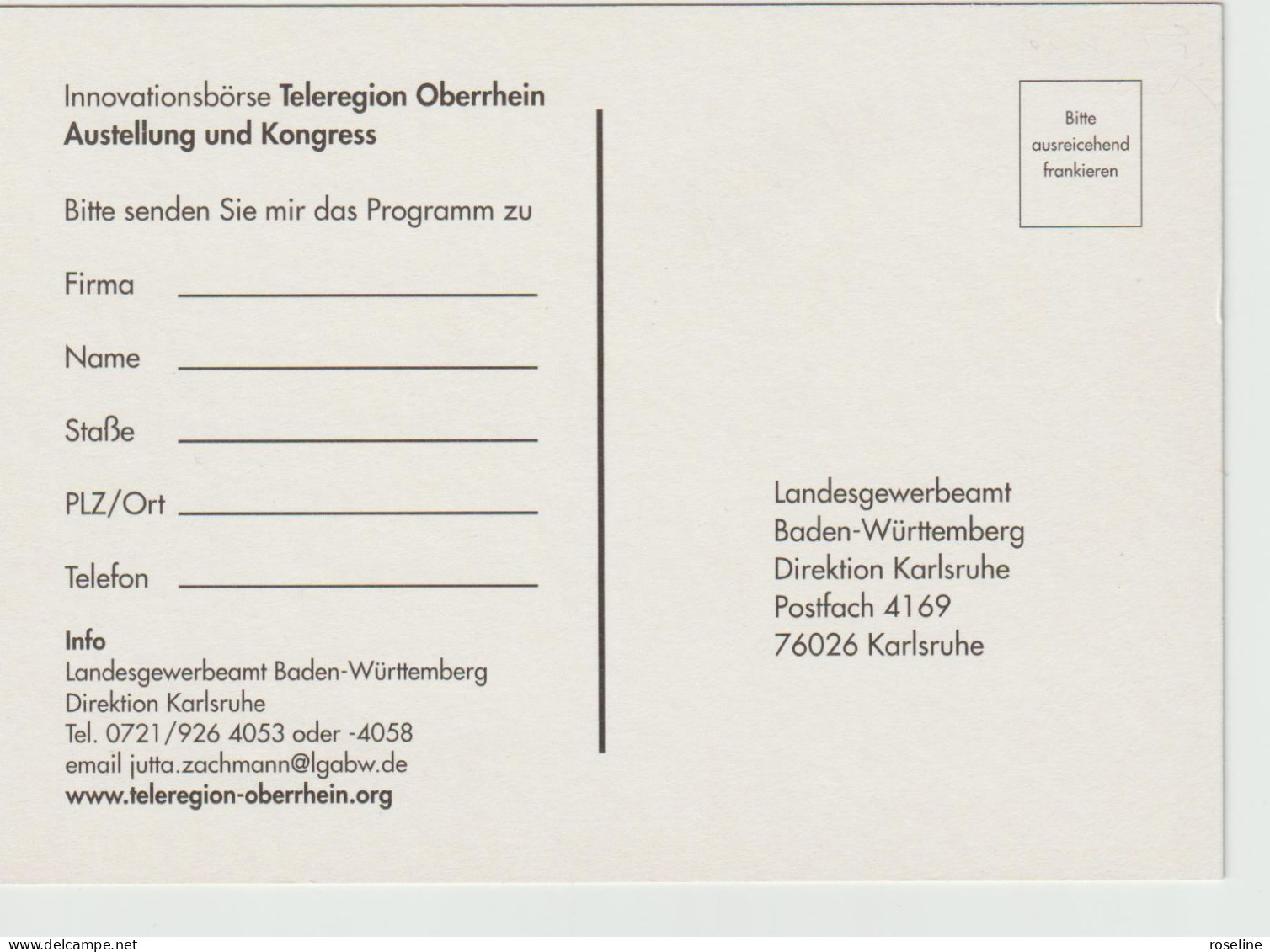 UNGERER - Congrés Teleregion Rhin Superieur Carte Invitation Karlsruhe Allemagne - CPM 10,5x15 TBE 2000 Neuve - Ungerer
