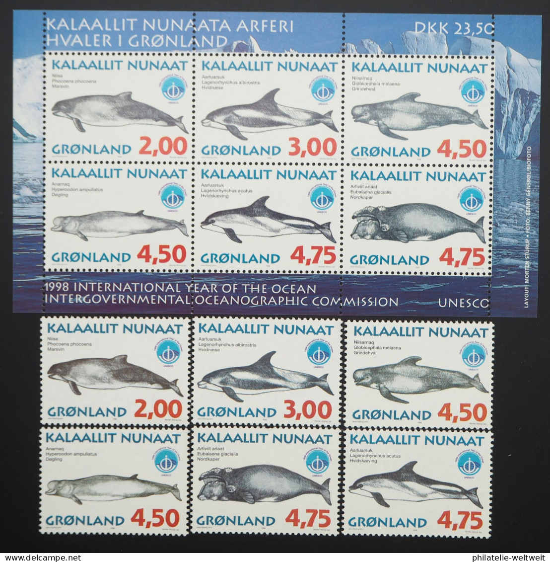 1998 Grönland; Serie Wale (III) In Beiden Papiersorten, **/MNH, ME 16,- - Sonstige & Ohne Zuordnung