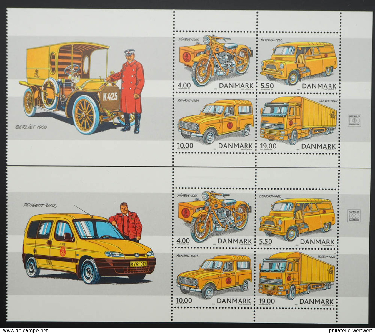 2002 Dänemark; 2 Heftchenblätter Postfahrzeuge, **/MNH, H.-Bl. 71/72, ME 24,- - Sonstige & Ohne Zuordnung