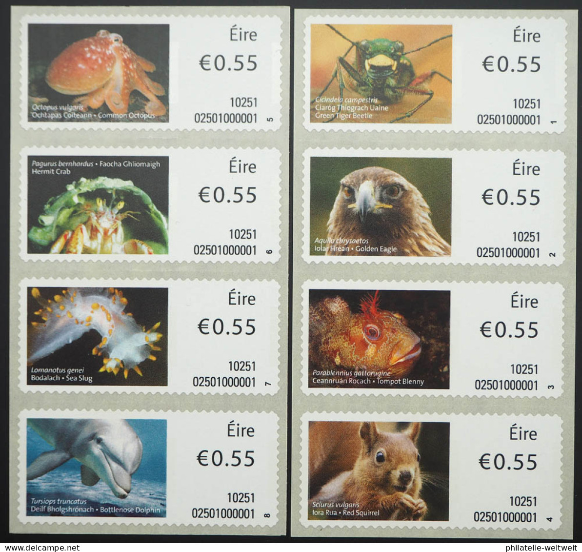 2010 Irland; Automatenmarken Tiere (I), Postfrisch/MNH, MiNr. 13/20 - Autres & Non Classés