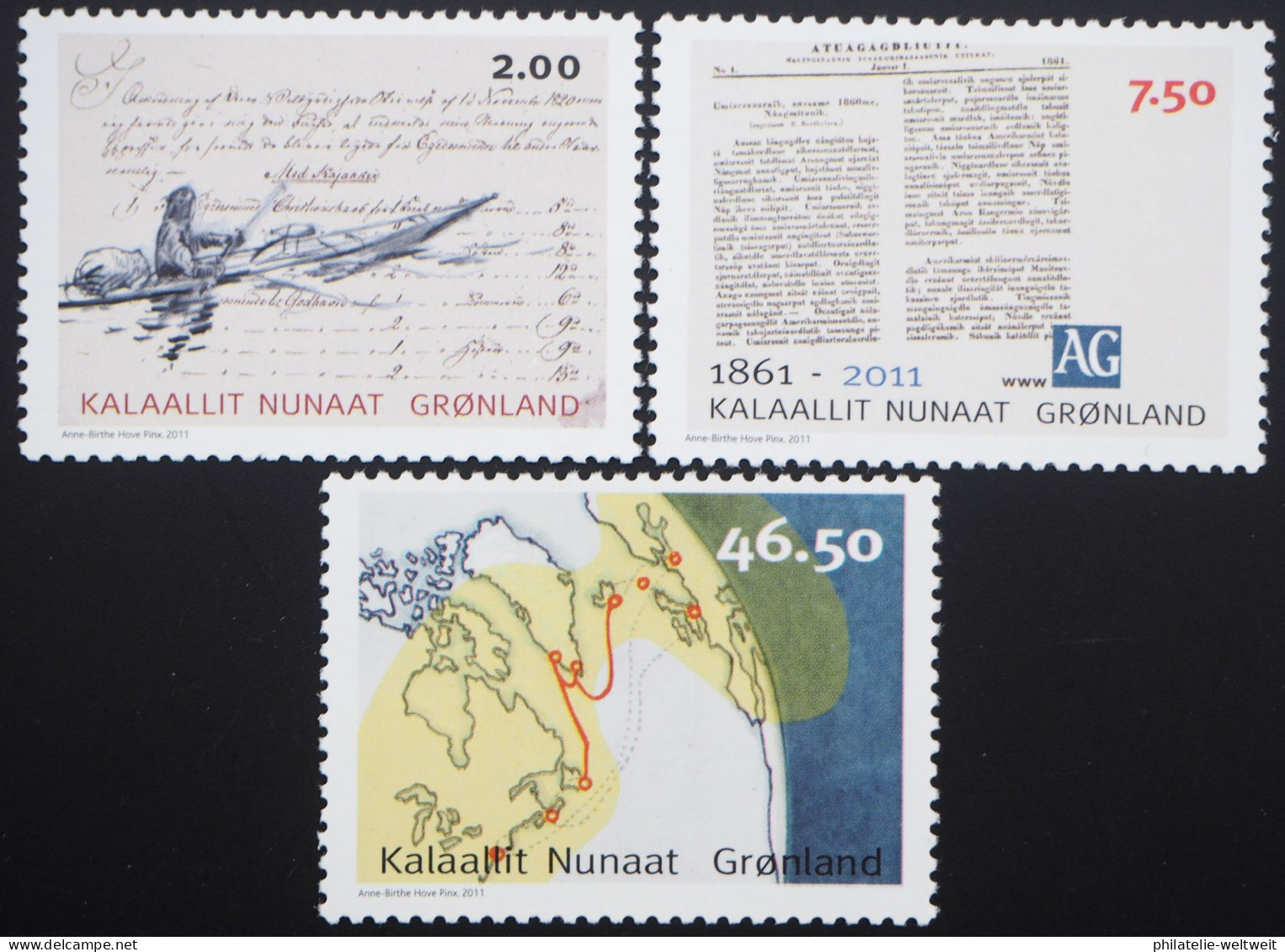 2011 Grönland; Serie Kommunikation (I), Postfrisch/MNH, MiNr. 575/77 A, ME 15,- - Altri & Non Classificati