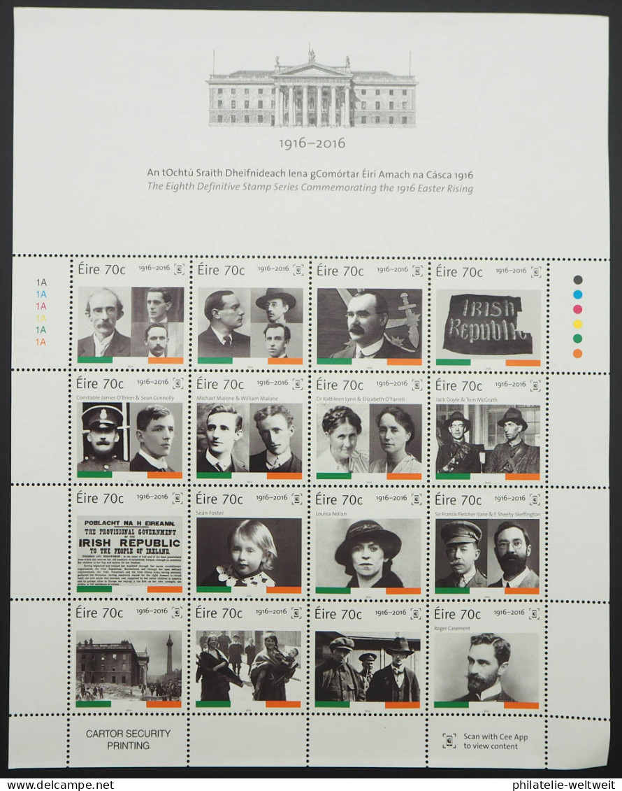 2016 Irland; Ohne MiNr. 2156/57, MiNr. 2187/88 Bl. 98/101, **/MNH, ME 203,- - Sonstige & Ohne Zuordnung