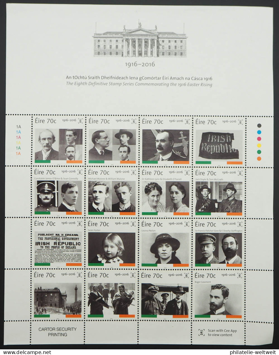 2016 Irland; Ohne MiNr. 2156/57, MiNr. 2187/88 Bl. 98/101, **/MNH, ME 203,- - Other & Unclassified